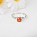 1.58 Ct Round Lab Created Peach Sapphire and Moissanite Prong Silver Pave-set Ring by Fine Color Jewels