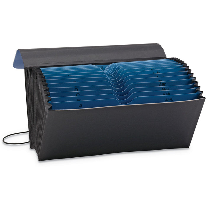 Smead Handy File with Pockets, 21 Sections, Elastic Cord Closure, 1/2-Cut Tabs, Check Size, Black/Blue