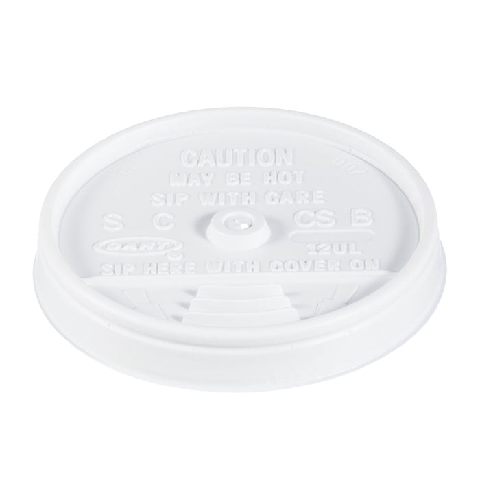 Dart Sip Thru Lids, Fits 10 oz to 14 oz Foam Cups, Plastic, White, 100/Pack, 10 Packs/Carton