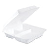 Dart Foam Hinged Lid Containers, 3-Compartment, 9.25 x 9.5 x 3, White, 200/Carton