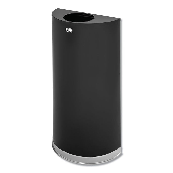 Rubbermaid European and Metallic Series Open Top Receptacle, Half-Round, 12 gal, Black/Chrome