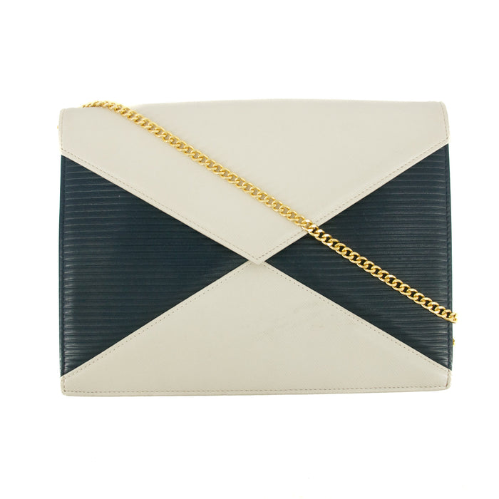 YSL Saint Laurent White x Blue Leather Shoulder Bag #5859 by Bolt Boutique
