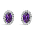 10K White Gold 5x3 MM Oval Purple Amethyst and Diamond Halo Stud Earrings (I-J Color, I1-I2 Clarity) by Bids.com