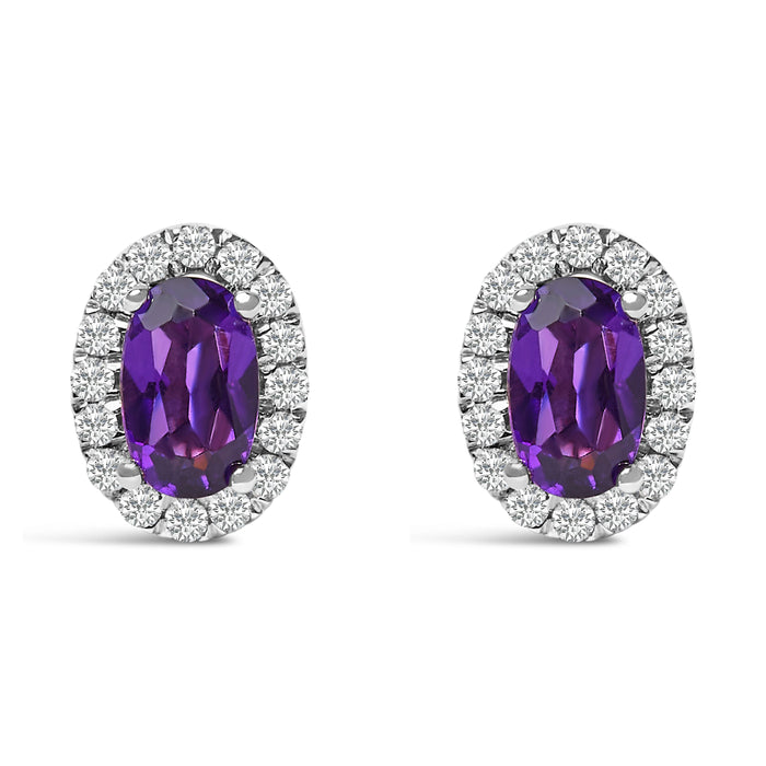 10K White Gold 5x3 MM Oval Purple Amethyst and Diamond Halo Stud Earrings (I-J Color, I1-I2 Clarity) by Bids.com