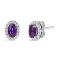 10K White Gold 5x3 MM Oval Purple Amethyst and Diamond Halo Stud Earrings (I-J Color, I1-I2 Clarity) by Bids.com