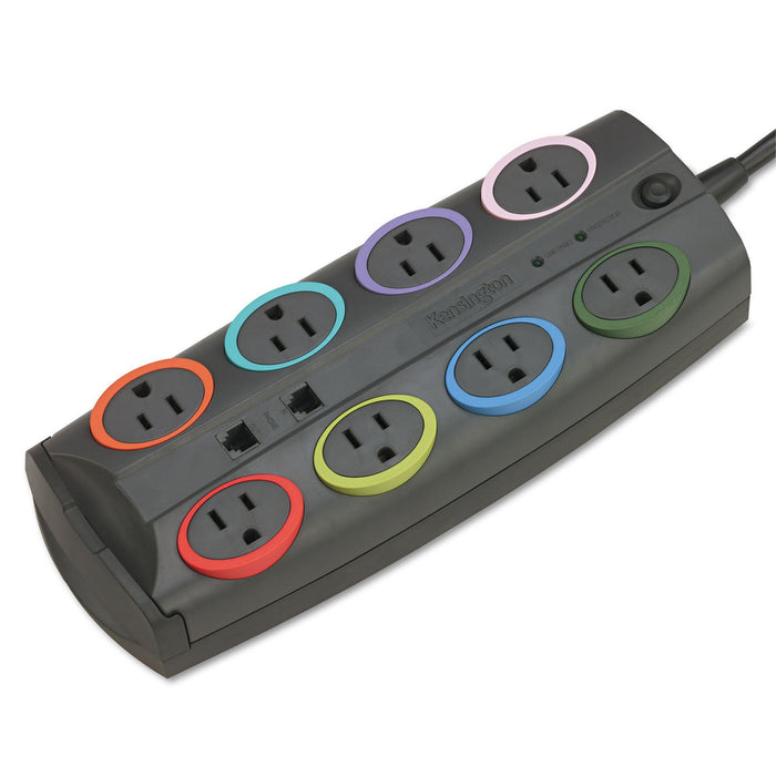 Kensington SmartSockets Surge Protector, 8 AC Outlets, 8 ft Cord, 3,090 J, Dark Gray