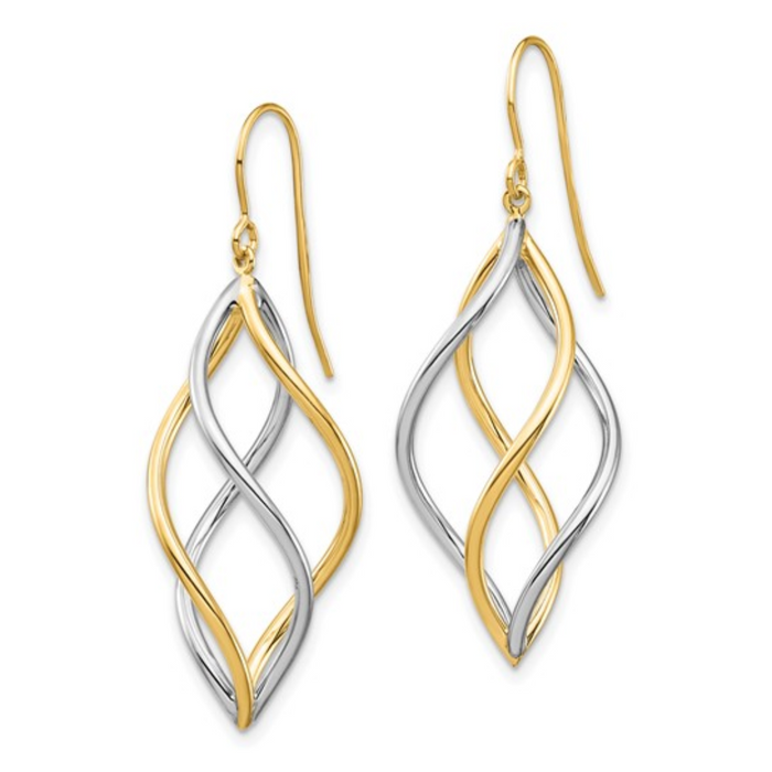 10K Gold Two Tone Twisted Dangle Earrings by Fine Color Jewels