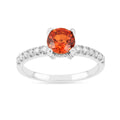 1.58 Ct Round Lab Created Peach Sapphire and Moissanite Prong Silver Pave-set Ring by Fine Color Jewels