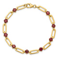 Sterling Silver and Genuine Red Garnet Paper Clip Bracelet by Fine Color Jewels