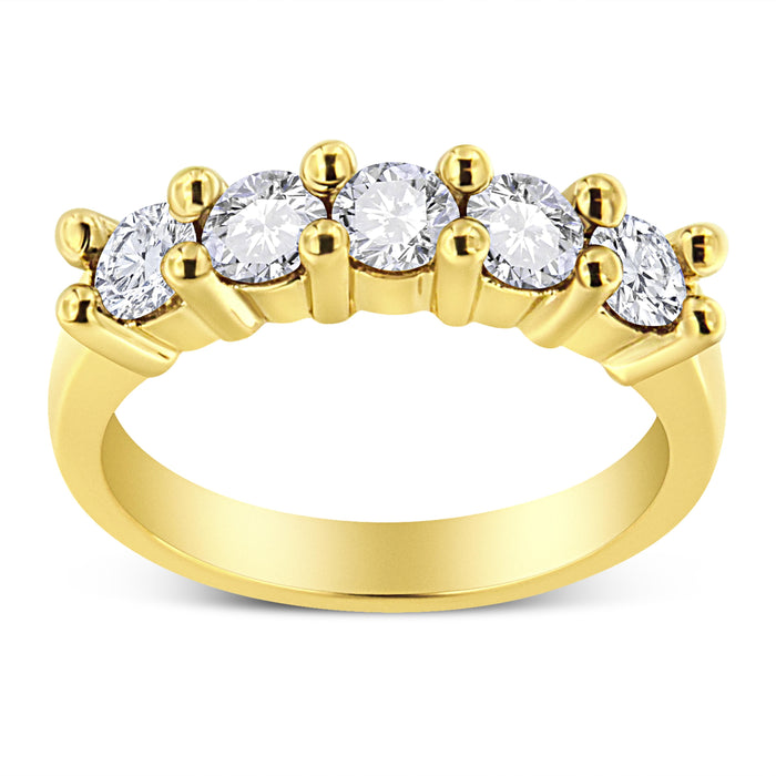 14K Yellow Gold Plated .925 Sterling Silver 1.0 Cttw Shared Prong-set Round Diamond 5 Stone Band Ring (J-K Color, I1-I2 Clarity) - Size 7 by Bids.com