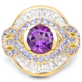 14K Yellow Gold Plated 3.93 Carat Genuine Amethyst, Tanzanite and White Topaz .925 Sterling Silver Ring by Bids.com