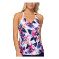 Island Escape Print Stretch Racerback Lined Deep V Neck Underwire Tankini Top by Vanessa Jane
