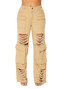 Distressed Wide Leg Cargo Pocket Pants by The House of Stylez