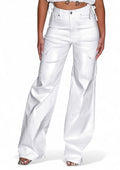 Water / Dirt Repellent White Coated Cargo Wide Leg Pants {Great Stretch} by The House of Stylez
