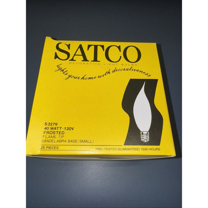 Satco S3279 Candelabra Base Bulbs 40W 120V Frosted Flame Tip Pack of 25 by Price Is Right Miami