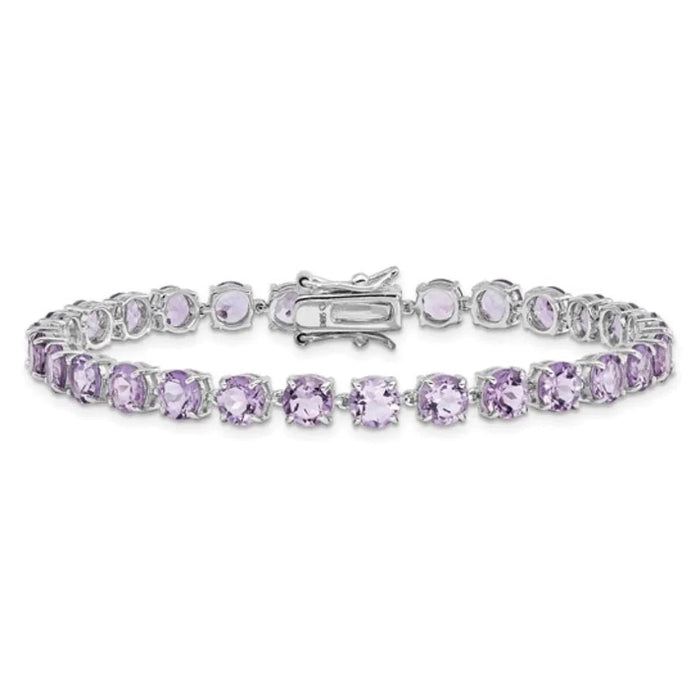 Round Purple Amethyst Prong Sterling Silver Tennis Bracelet by Fine Color Jewels