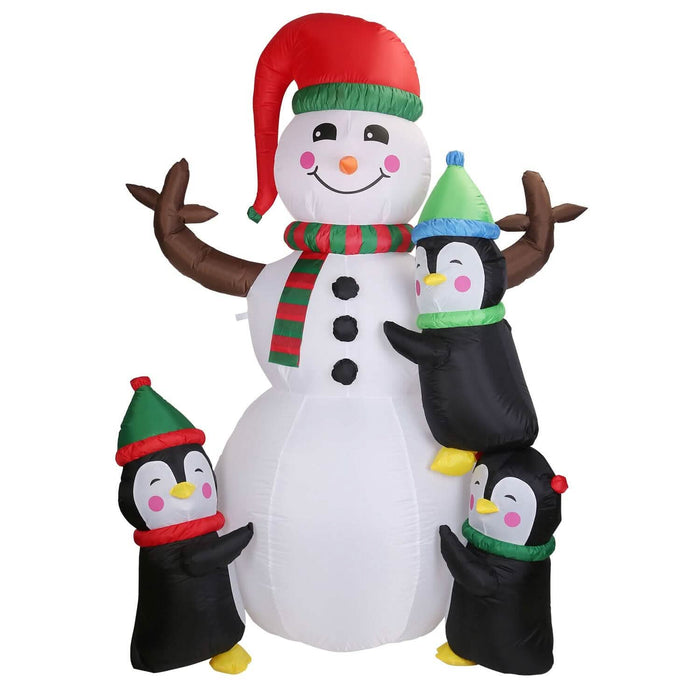 5.9Ft Snowman and Penguin Blow Up Yard Decoration with LED Light Built-in Air Blower by DailySale