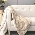 DaDalogy Bedding Champagne Ivory Faux Fur Throw Blanket - Dreamy Gold Geometric Embossed Sherpa Backside - Super Soft Warm Cozy Plush Fluffy by DaDalogy Bedding Collection