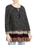 Beach Lunch Lounge Womens Printed Smocked Blouse Black, Size Medium by Vanessa Jane
