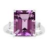 5.55 Ct Octagon Purple Amethyst and White Zircon Prong Silver Statement Ring