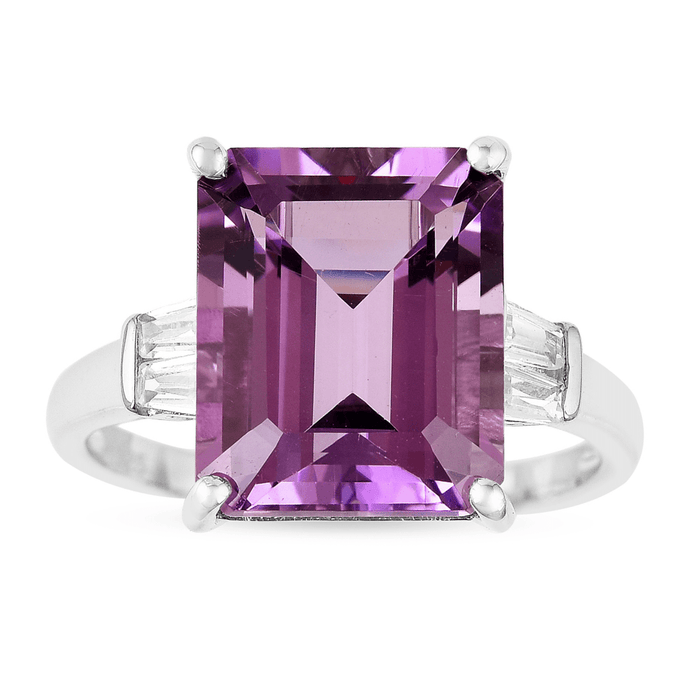 5.55 Ct Octagon Purple Amethyst and White Zircon Prong Silver Statement Ring by Fine Color Jewels