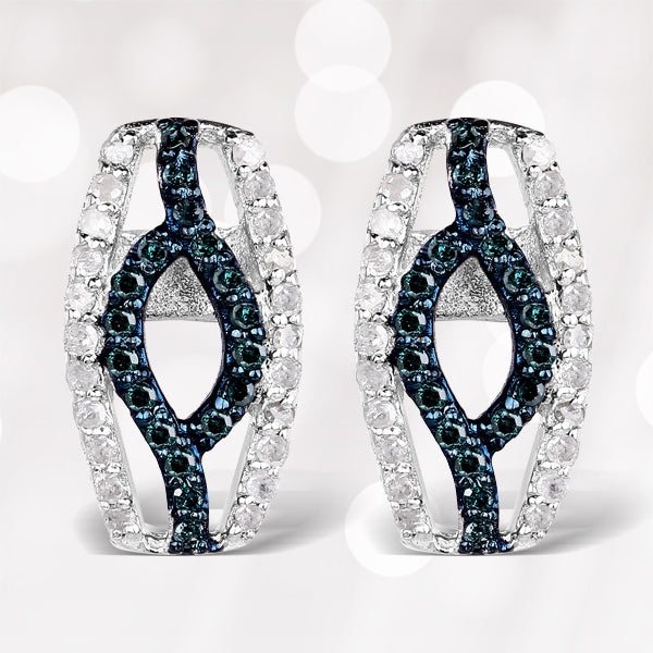 0.42 Carat Genuine Blue Diamond & White Diamond .925 Sterling Silver Earrings by Bids.com