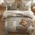DaDa Bedding Bohemian Olive Brown Moroccan Paisley Floral Filigree Patchwork Cotton Bedspread Set (JHW-885) by DaDalogy Bedding Collection