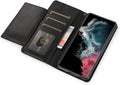 Bundle: Folio Black Leather Wallet Case with Tempered Glass Screen and Camera Protector - Samsung Galaxy S23 by Zerodamage Sahara Case LLC