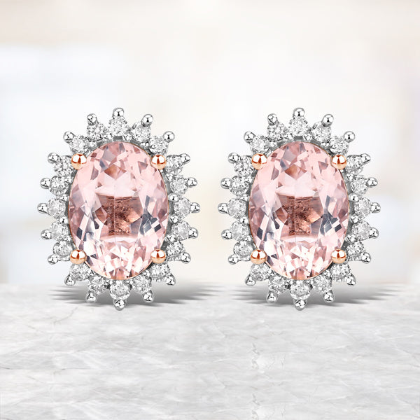 1.61 Carat Genuine Morganite and White Diamond 14K Rose Gold Earrings by Bids.com