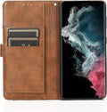 Bundle: Folio Brown Leather Wallet Case with Tempered Glass Screen and Camera Protector - Samsung Galaxy S23 by Zerodamage Sahara Case LLC