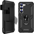 Bundle: Black Military Kickstand Series with Belt Clip Case with Tempered Glass Screen and Camera Protector - Samsung Galaxy S23 by Zerodamage Sahara Case LLC