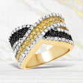 14K Yellow Gold Plated 1.58 Carat Genuine Black Diamond, White Diamond & Yellow Diamond .925 Sterling Silver Ring by Bids.com
