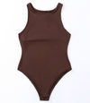 Seamless Crew Neck Bodysuit - Brown