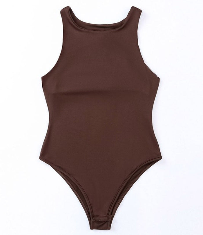 Seamless Crew Neck Bodysuit - Brown by Boutique 23