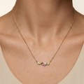 IGI Certified 0.64 Ct Baguette Multi Color Unheated Sapphire and Diamond 14K Yellow Gold Asymmetrical Bar Necklace by Fine Color Jewels
