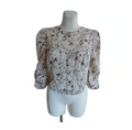 Free People Corset Style Puff Sleeve Floral Open Back Top, Beige, Size Large by Vanessa Jane