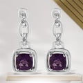 .925 Sterling Silver 6x6MM Cushion Shaped Natural Purple Amethyst and Diamond Accent Drop and Dangle Earrings (I-J Color, I1-I2 Clarity) by Bids.com