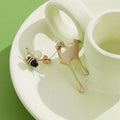 5A Clear Cubic Zirconia And Agate Stone Cute Bee 925 Sterling Silver Stud Earrings by DailySale