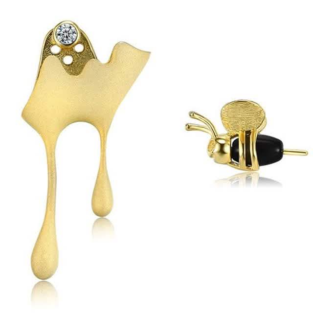 5A Clear Cubic Zirconia And Agate Stone Cute Bee 925 Sterling Silver Stud Earrings by DailySale