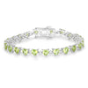 Heart Green Peridot & Diamond Prong Silver Box Clasp Tennis Bracelet