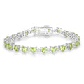 Heart Green Peridot & Diamond Prong Silver Box Clasp Tennis Bracelet by Fine Color Jewels