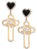 Thalia Sodi Gold-Tone Rose-Cross and Heart Stud Drop Earrings by Vanessa Jane