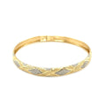 10k Two-Tone Gold Geometric Diamond Motif Bangle by Bids.com