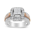 14K White and Rose Gold 1 1/8 Cttw Princess and Round-Cut Diamond Art Deco Style Triple Shank Halo Cocktail Ring (I-J Color, SI2-I1 Clarity) - Size 7 by Bids.com