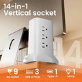 14-in-1 Power Strip Tower with 4 USB Ports & 9 AC Outlets, 10ft Extension Cable, Adjustable 3-Color Night Light by DailySale