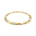 7.0mm 14K Yellow Two Tone Solid Pave Figaro Bracelet by Bids.com