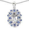 "6.09 Carat Genuine Crystal Quartz, Tanzanite and White Diamond .925 Sterling Silver Pendant