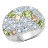 11.38 Carat Genuine Peridot, Citrine and Blue Topaz .925 Sterling Silver Ring