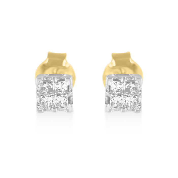 10k Yellow Gold Princess Diamond Quad Stud Earrings (1/4 cttw, J-K Color, I2-I3 Clarity) by Bids.com