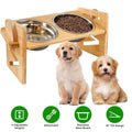 5°Tilt Bamboo Double Elevated Dog Bowls with 4 Adjustable Heights by DailySale